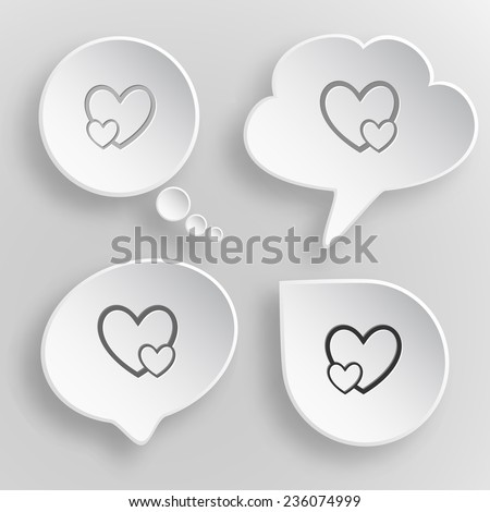 Careful heart. White flat vector buttons on gray background.