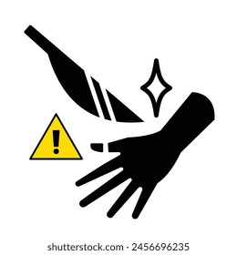 Careful sharp object hand and knife icon silhouette illustration isolated on square white background. Simple flat poster drawing for prints.