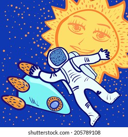 careful sun looking at astronaut in open space