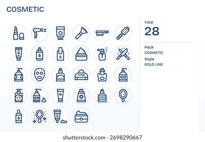 Una colección cuidadosamente equilibrada de 28 íconos de Bold Line que hacen eco de Cosmetic, ideal para sistemas modernos.