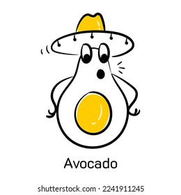 Icono de doodle cuidadosamente diseñado del aguacate 
