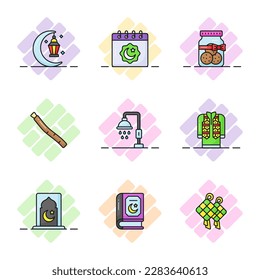 Carefully Crafted Ramadan and Eid al fitr related icons set, Modern style vector