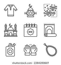 Carefully Crafted Ramadan and Eid al fitr related icons set, Modern style vector