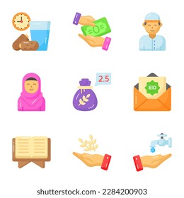 Juego de íconos relacionados con el Ramadán y Eid al fitr cuidadosamente diseñados, vector de estilo moderno
