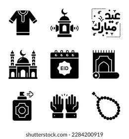 Carefully Crafted Ramadan and Eid al fitr related icons set, Modern style vector