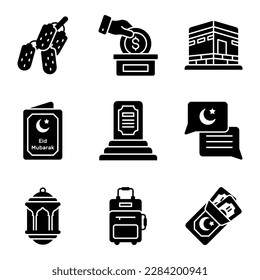 Carefully Crafted Ramadan and Eid al fitr related icons set, Modern style vector