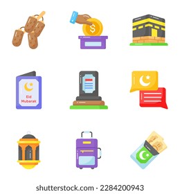 Carefully Crafted Ramadan and Eid al fitr related icons set, Modern style vector
