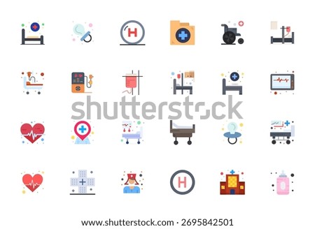 Carefully curated 24 Flat vector icons for Nursing, featuring High Resolution PIXEL Perfect resolution for consistent brand representation and user experience.