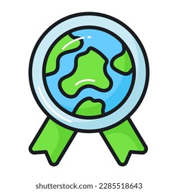 Sorgfältig gestaltete Ikone des Öko-Badges im bearbeitbaren Stil, Premium-Ikone des Welttages