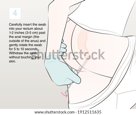 Carefully insert the swab into your rectum about 1-2 inches (3-5 cm) past the anal margin (the outside of the anus) and gently rotate the swab for 5 to 10 seconds.