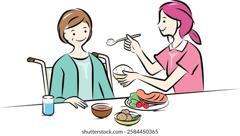 Caregiver assisting an elderly woman to eat | Caregiving series