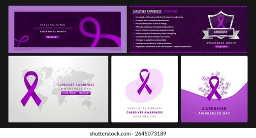 Caregiver awareness Set banner with original month, Set of five designs with original color ribbon.