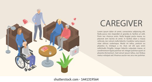 Caregiver Concept Banner. Isometric Illustration Of Caregiver Vector Concept Banner For Web Design