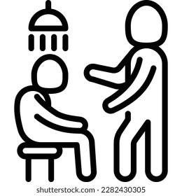 Caregiver with elderly person helps to take shower. Thin line icon. Assisted living in nurse house. Geriatric medicine. Vector illustration.
