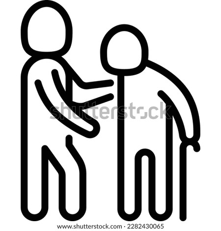 Caregiver with elderly person. Thin line icon. Assisted living in nurse house. Geriatric medicine. Vector illustration.