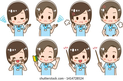 Caregiver helper staff illustration set