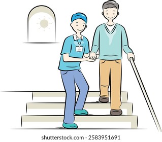 Caregiver helping an elderly man go up and down the stairs | Caregiving Series