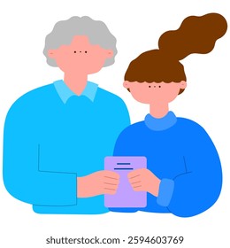 caregiver helping senior man take his medication, elderly healthcare flat vector illustration