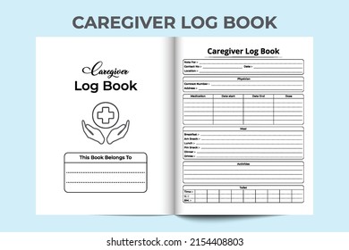 Caregiver info tracker interior. Caretaker activities checker and physician information tracker interior. Interior of a journal. Physician daily activities tracker and client meal planner interior.