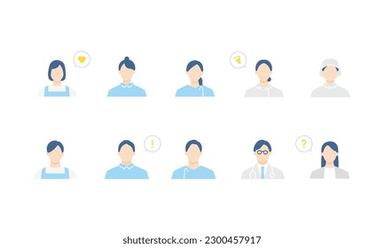 Caregiver, medical worker avatar icon set