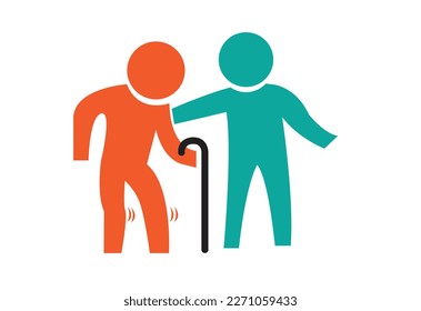 A caregiver and an old man or person with disability concept. Editable Clip Art.