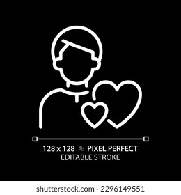 Caregiver pixel perfect white linear icon for dark theme. Character archetype. Psychoanalytic theory. Support and care. Thin line illustration. Isolated symbol for night mode. Editable stroke