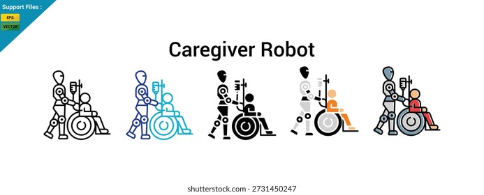 Icono del robot del cuidador, icono del multi syle, Vector.
