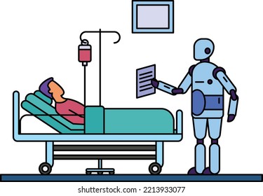 Caregiver robots Concept, cobot taking care of patient vector color icon design, Robotic medicine symbol, Healthcare Scene Sign, Innovation Artificial Intelligence Work in Modern Clinic stock 