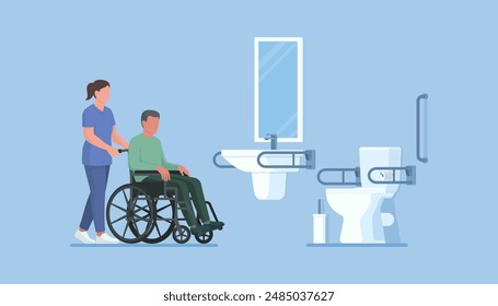 Caregiver and senior man  in a wheelchair, accessibility and assisted living concept