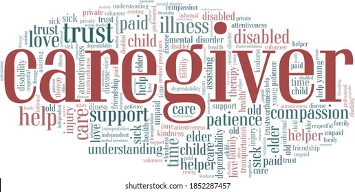 Caregiver Vector Illustration Word Cloud Isolated On A White Background.