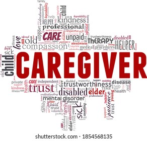 Caregiver Vector Illustration Word Cloud Isolated Stock Vector (Royalty ...