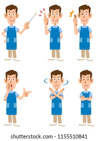 A caregiver wearing an apron · a father