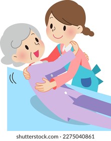 Caregiver woman helping grandmother stand