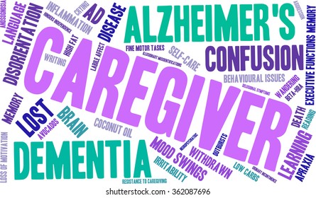 Caregiver word cloud on a white background. 