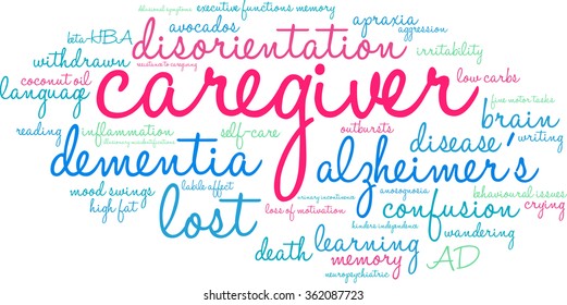 Caregiver word cloud on a white background. 