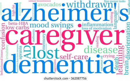 Caregiver word cloud on a white background. 