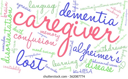 Caregiver word cloud on a white background. 