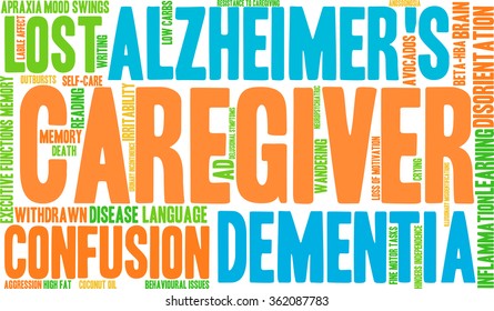 Caregiver word cloud on a white background. 