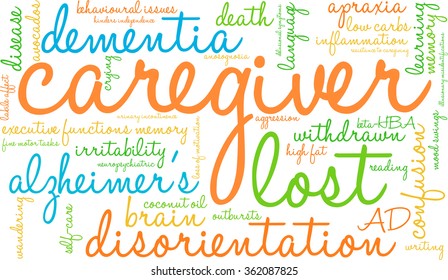 Caregiver word cloud on a white background. 
