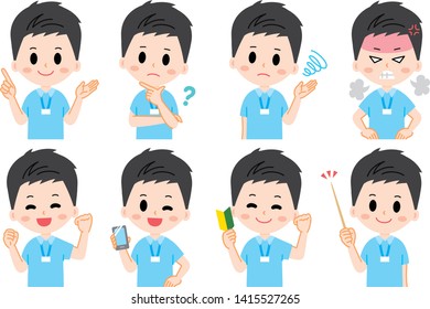 Caregiver young men illustration set