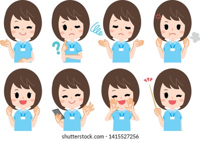 Caregiver young woman illustration set