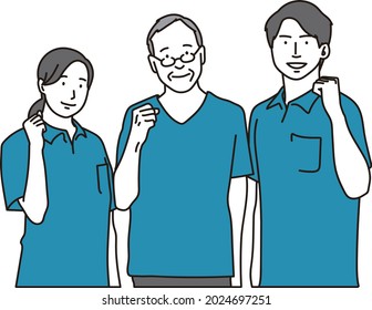 Caregivers and seniors in guts poses