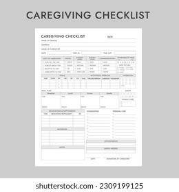 Caregiving Checklist Worksheet logbook template 