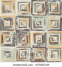 Careless brush drawing. Chaotic colors. Checkered grunge style. Seamless trendy pattern. Stylish texture. Shabby paint.