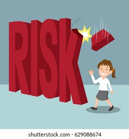 Careless businesswoman under big word falling, careless business concept