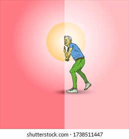 A careless man smashing his face into an obstacle. Vector illustration.