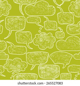 Careless speech bubble shapes on a green background. Vector illustration. Seamless pattern