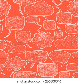 Careless speech bubble shapes on a red background. Vector illustration. Seamless pattern