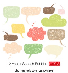 Careless speech bubble shapes in warm colors isolated a white background. Vector illustration 