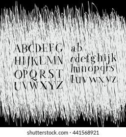 Careless style hand-drawing. Hatching. Hand drawing alphabet. Lettering.
